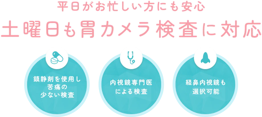 平日がお忙しい方にも安心土曜日も胃カメラ検査に対応