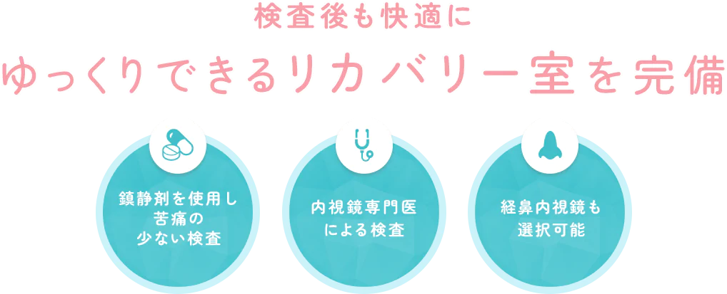 検査後も快適にゆっくりできるリカバリー室を完備